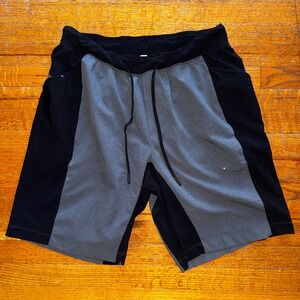 Lululemon Mens Athletic‎ Training Shorts Black Gray Colorblock Lined Large